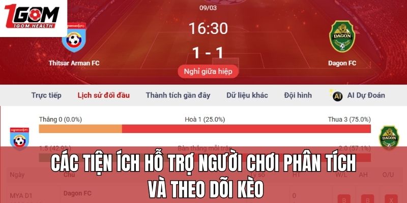 Các tiện ích hỗ trợ người chơi phân tích và theo dõi kèo